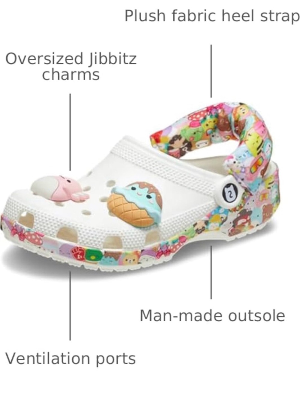 CROCS x SQUISHMALLOWS | White Clog Shoes with Colorful Character Jibbitz - Picture 2 of 12